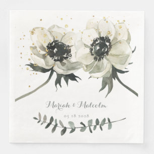 Elegant White Anemones Eucalyptus Stem Wedding Napkin