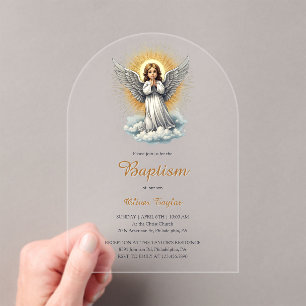 Elegant White Angel Religious Christian Baptism  Acrylic Invitations