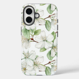 Elegant White Apple Blossom Tough iPhone 16 Case