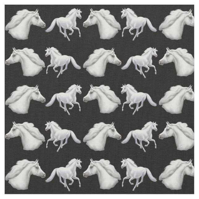 Elegant White Arabian Horse Fabric (Close Up)