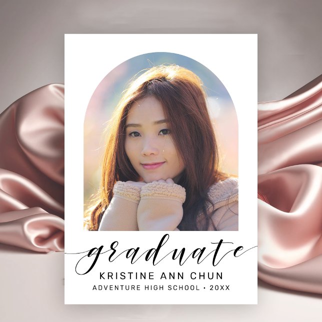 Elegant White Arch 2025 Photo Graduation Announcement (Simple White and Black Photo Graduation Announcement)