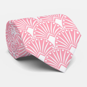 Elegant White Art Deco On Pink Background Tie