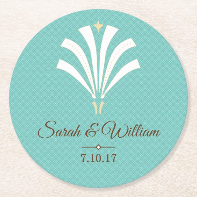 Elegant White Art Deco Palmetto | Personalised Round Paper Coaster (Front)