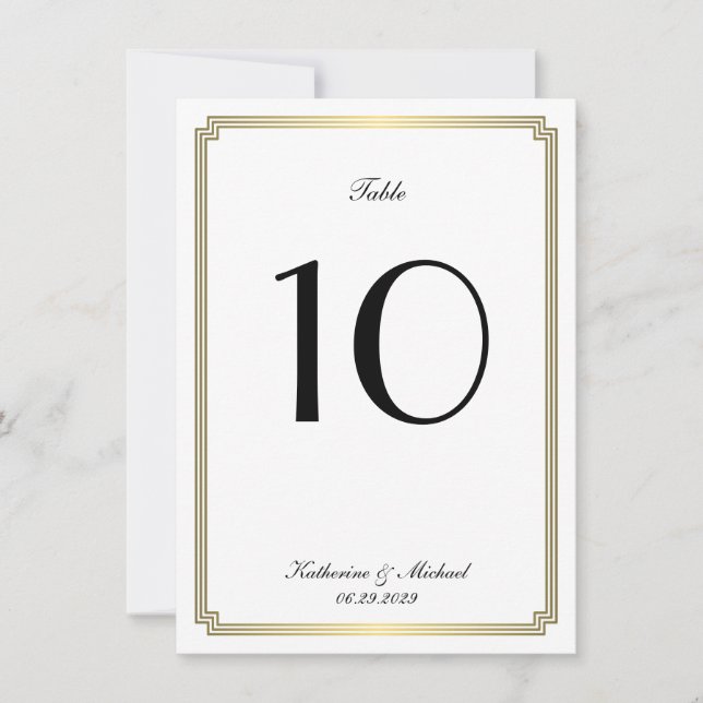 Elegant White Art Deco Wedding Table Number (Front)