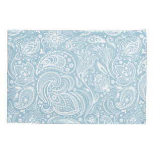 Elegant White & Baby Blue Floral Paisley Pattern Pillowcase