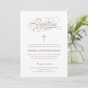 Elegant White Beige Calligraphy Baptism Invitation