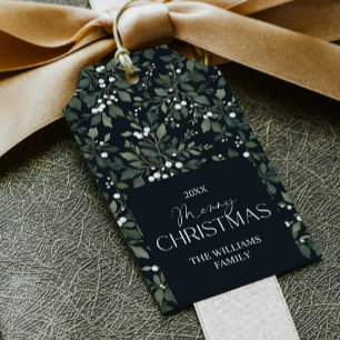 Elegant White Berries Botanical Family name Gift Tags