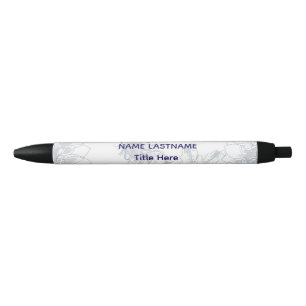 Elegant white BG & Blue flower custom  Black Ink Pen