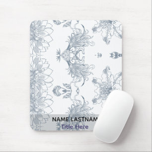 Elegant white BG & Blue flower custom Mouse Mat
