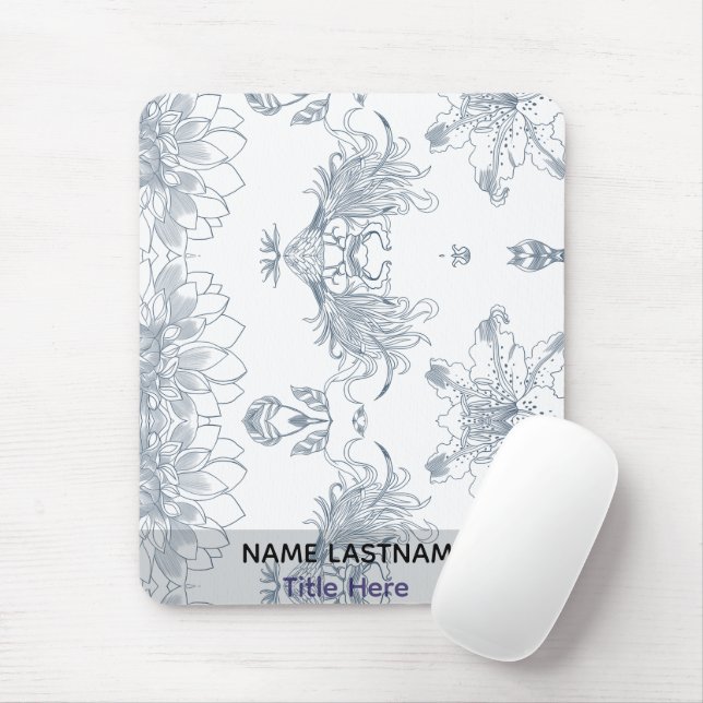 Elegant white BG & Blue flower custom  Mouse Mat (With Mouse)