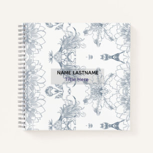 Elegant white BG & Blue flower custom Notebook