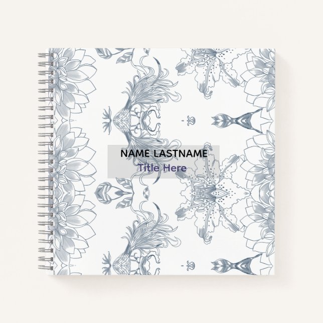 Elegant white BG & Blue flower custom  Notebook (Front)
