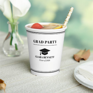 Elegant White & Black 2026 Graduation Paper Cup