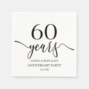Elegant White Black 60th Wedding Anniversary Napkin