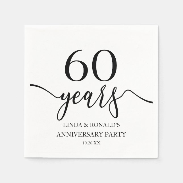 Elegant White Black 60th Wedding Anniversary Napkin (Front)