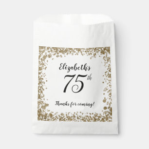Elegant White Black and Gold 75th Birthday Favour Bags