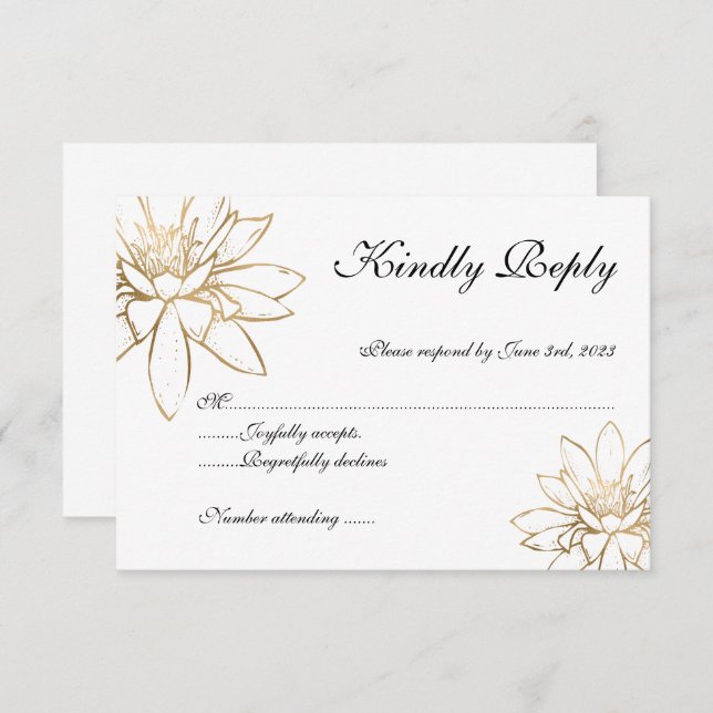 Elegant White, black, and gold Wedding RSVP card (Front/Back)