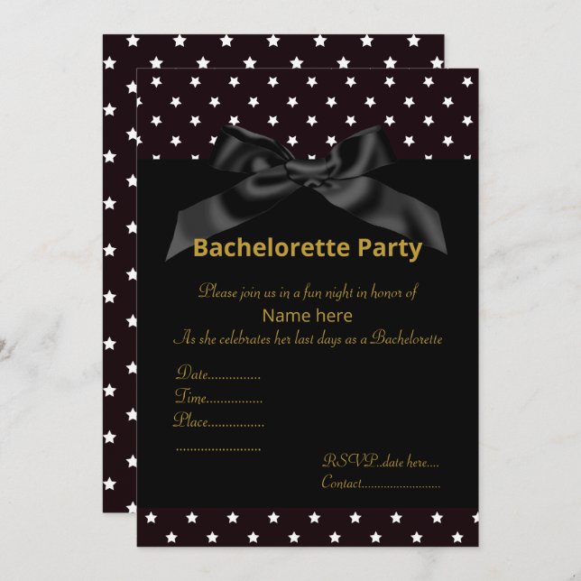 ELEGANT WHITE BLACK BOW BACHELORETTE INVITE (Front/Back)