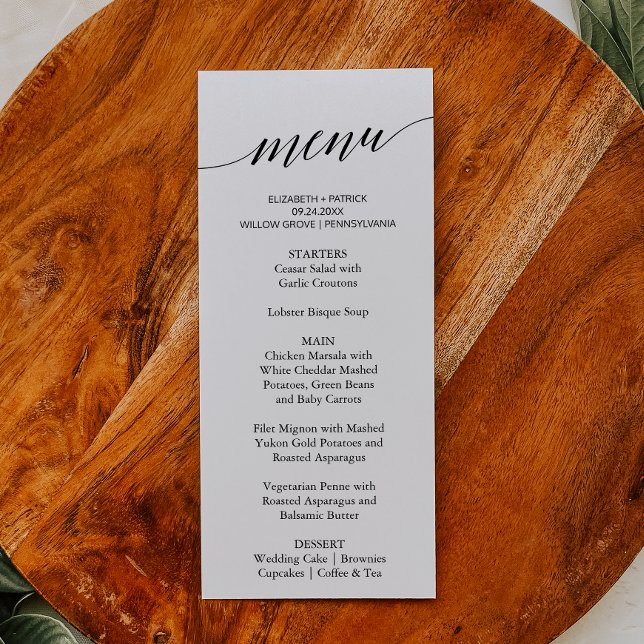 Elegant White & Black Calligraphy Dinner Menu Card (Creator Uploaded)