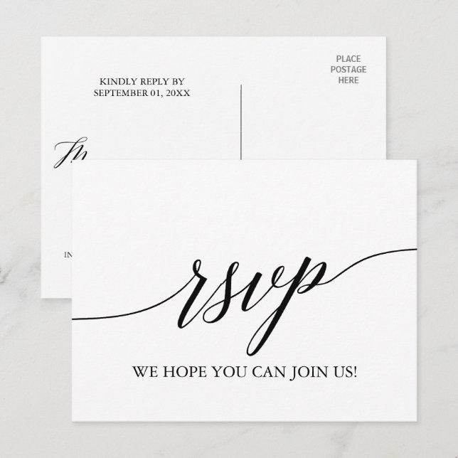 Elegant White & Black Calligraphy Menu Choice RSVP (Front/Back)