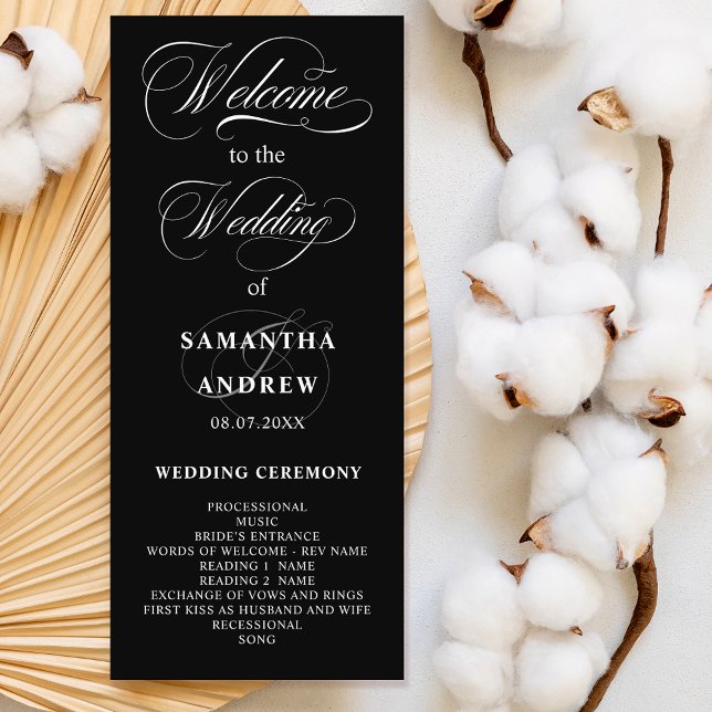Elegant white black calligraphy wedding program programme (Elegant black white calligraphy wedding program)
