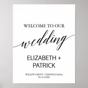 Elegant White & Black Calligraphy Wedding Welcome Poster