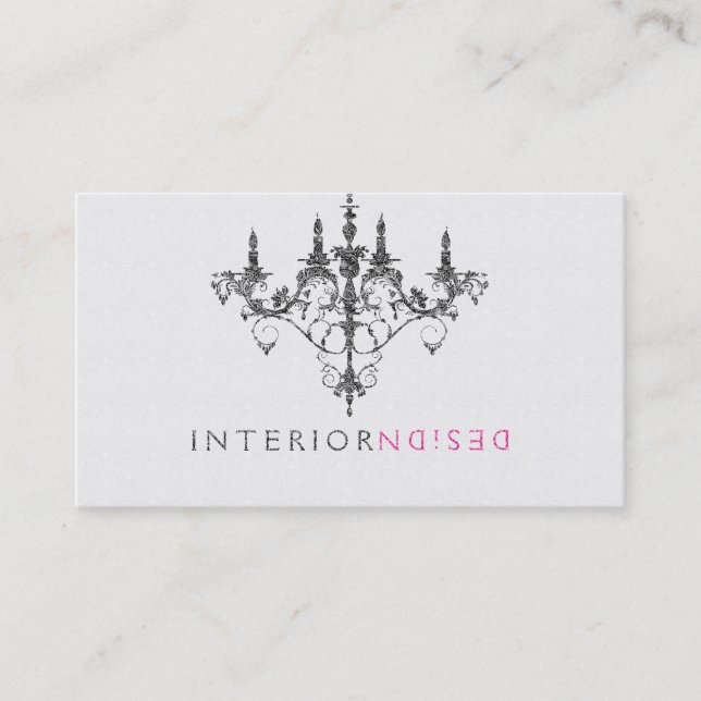 Elegant White & Black Chandelier Interior Design Business Card (Front)