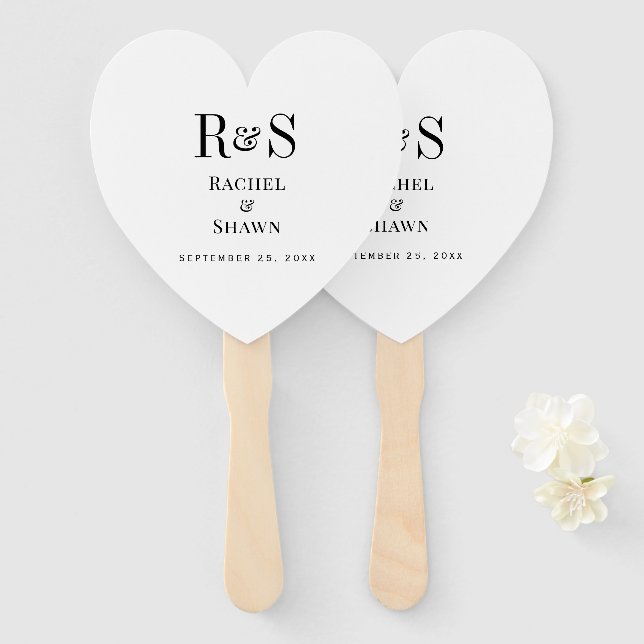Elegant White & Black Chic Modern Monogram Wedding Hand Fan (Front and Back)