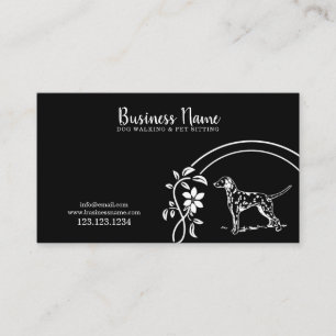 Elegant White & Black Dalmatian Floral Dog Walker Business Card