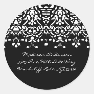 Elegant White & Black Damask Address Label Sticker