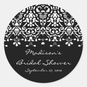 Elegant White & Black Damask Bridal Shower Sticker