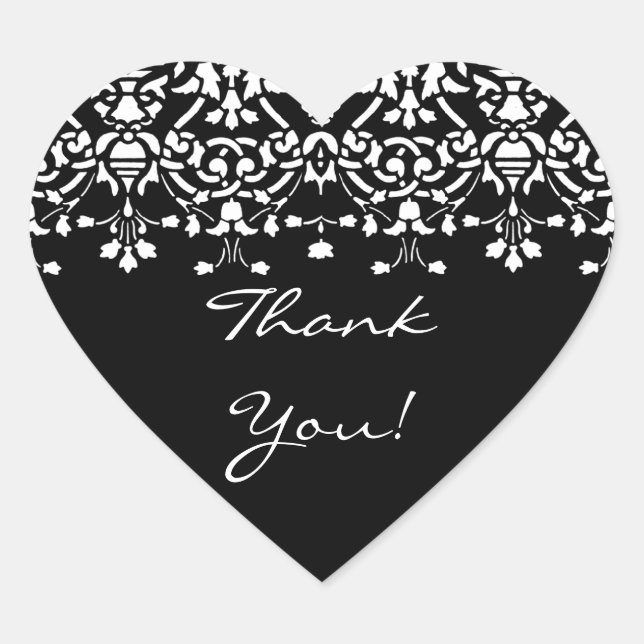 Elegant White & Black Damask Thank You Sticker (Front)