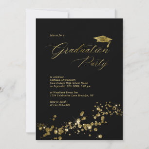 Elegant White Black Dust Confetti Graduation Party Invitation