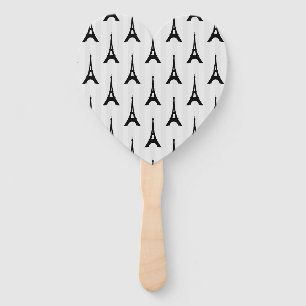 Elegant White Black Eiffel Tower France Vertical Hand Fan