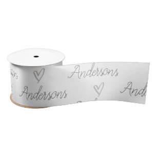 Elegant White Black Family Name Heart Pattern Satin Ribbon