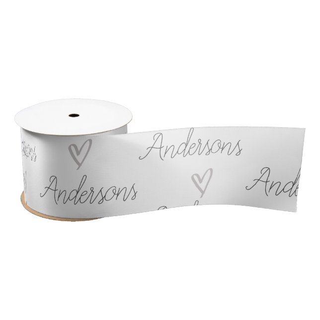 Elegant White Black Family Name Heart Pattern Satin Ribbon (Spool)