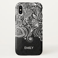 Elegant White & Black Floral Paisley Lace 2