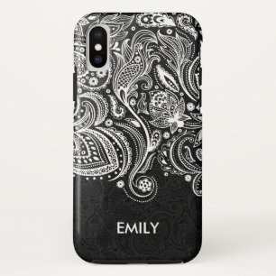 Elegant White & Black Floral Paisley Lace 2 iPhone X Case