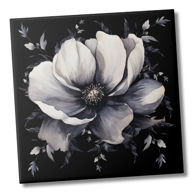 Elegant White Black Floral Tile (Unique Modern Elegant White Black Floral ceramic tile)