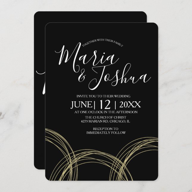 Elegant White Black Foil Ring Wedding Suite Invitation (Front/Back)