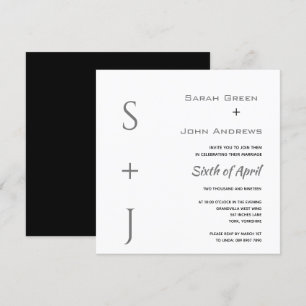 Elegant White Black Grey Wedding Square Invitation
