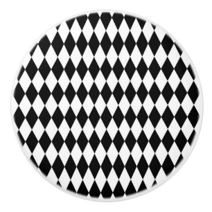Elegant White Black Harlequin Geometric Rhombuses Ceramic Knob
