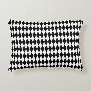 Elegant White Black Harlequin Geometric Rhombuses Decorative Cushion
