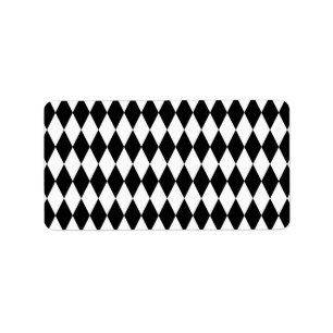 Elegant White Black Harlequin Geometric Rhombuses Label