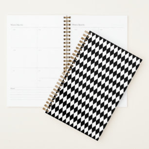 Elegant White Black Harlequin Geometric Rhombuses Planner
