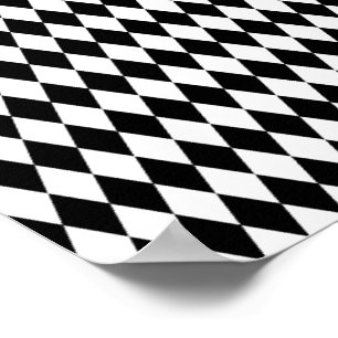Elegant White Black Harlequin Geometric Rhombuses Poster
