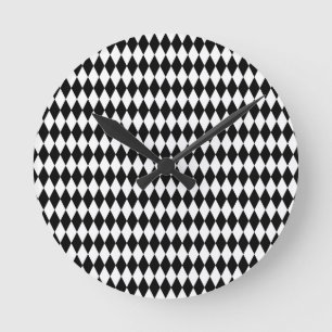 Elegant White Black Harlequin Geometric Rhombuses Round Clock