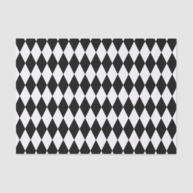 Elegant White Black Harlequin Geometric Rhombuses Tissue Paper (Front)