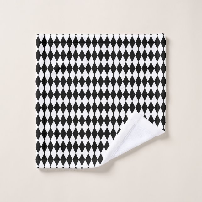 Elegant White Black Harlequin Geometric Rhombuses Wash Cloth (Wash Cloth)