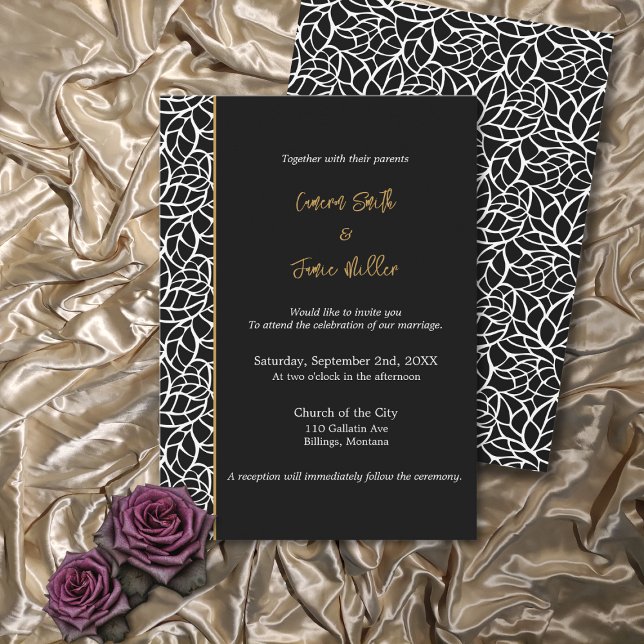 Elegant White & Black Leaves Border Wedding Invitation (Elegant White & Black Leaves Border Wedding Invitation)